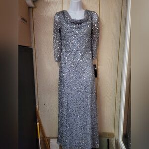Lord & Taylor Silver Sequin Long Sleeve Dress